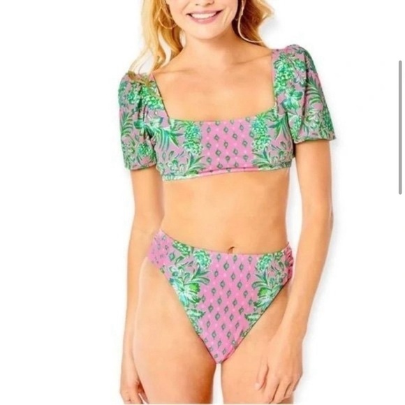 Lilly Pulitzer Pink Shandy Oh Diamond Girl High Waisted Clancy Bikini Bottom - Picture 1 of 8